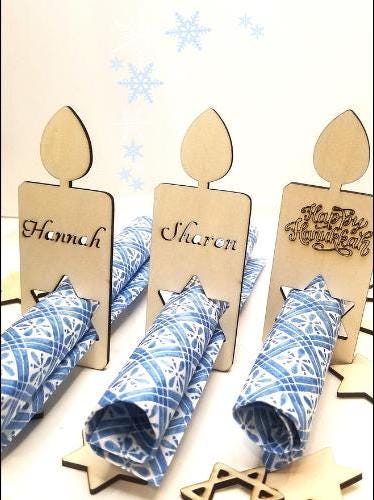 Hanukkah napkin rings, personalized table decoration, Jewish holiday table decor, Hannukah Candle dinner setting decor