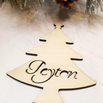 Personalized Christmas tree Name Card, Wood Place Card, Work Holiday Party, Christmas Table setting, Hosting decoration, Holiday Favors