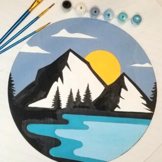 Mountains view Paint by numbers kit, Paint and sip party, DIY paint kit, RVing camper painting, lake view and Nature lovers wood paint kit.