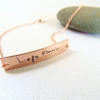 Actual Handwriting bracelet, Personalized handwritten bar bracelet, Rose gold engraved bracelet, Custom hand writing jewelry, Love gift.