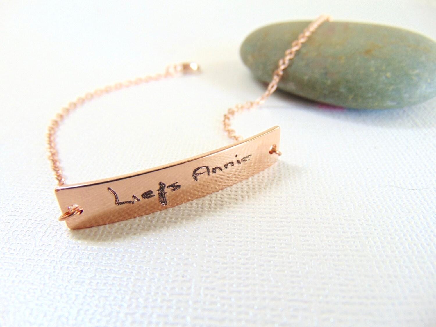 Actual Handwriting bracelet, Personalized handwritten bar bracelet, Rose gold engraved bracelet, Custom hand writing jewelry, Love gift.