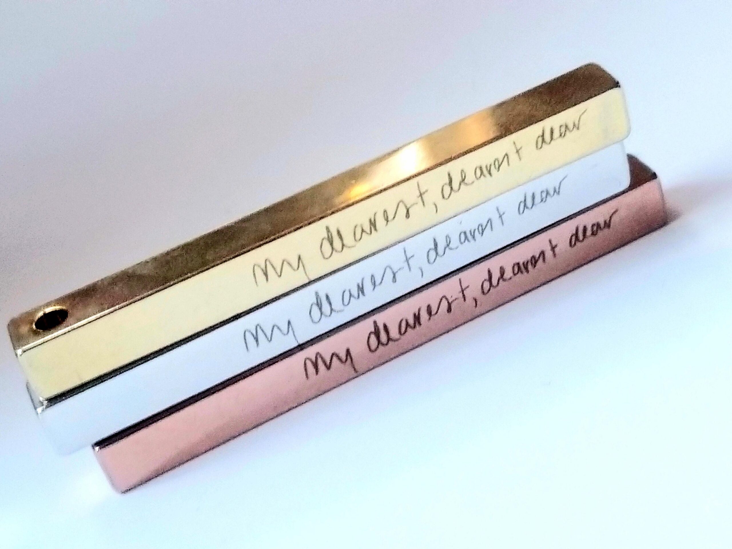 Vertical Custom handwriting necklace, 4 side engraved bar necklace, actual handwritten pendant, unisex 16k gold/silver/rose gold necklace.