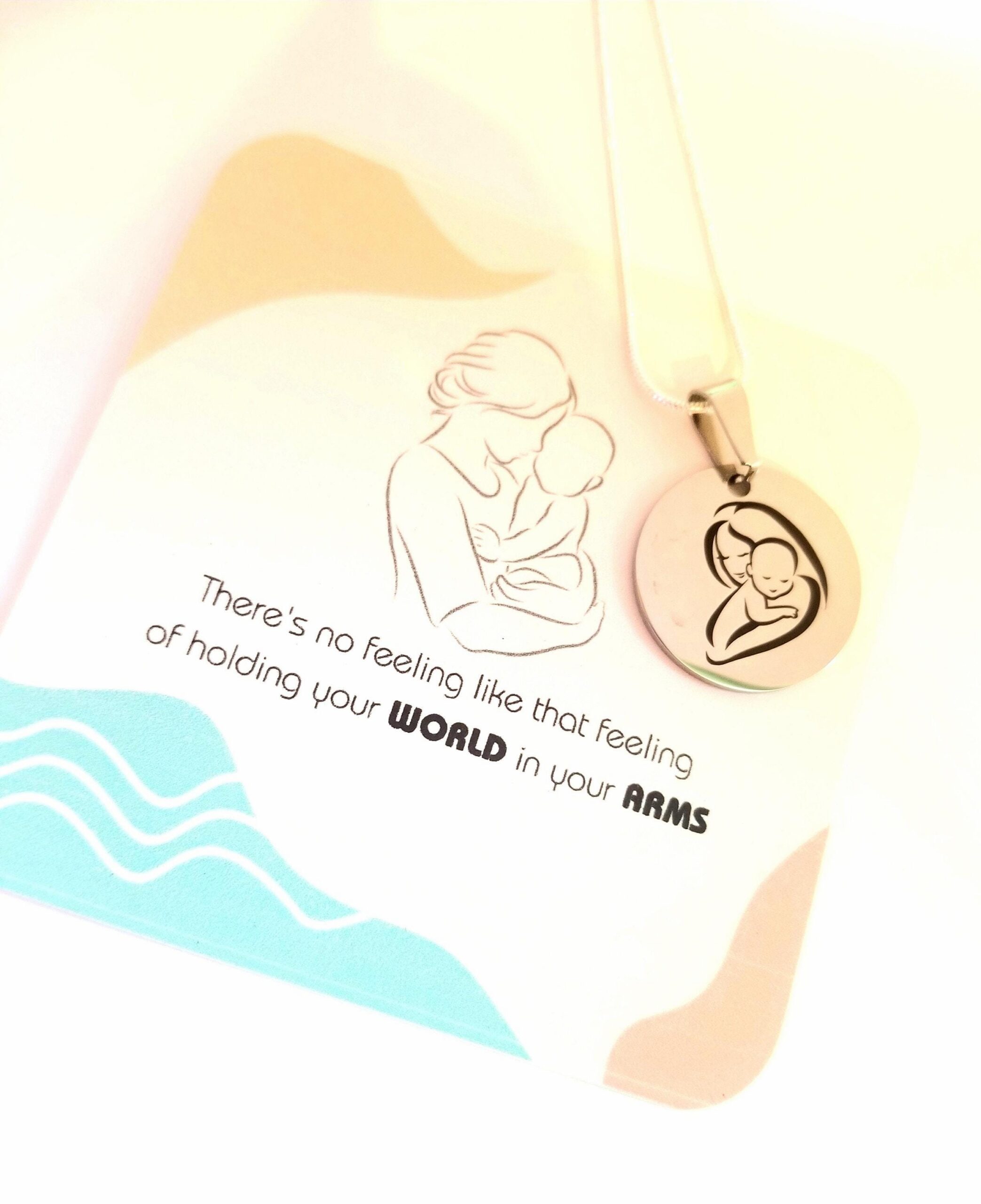 New MOM necklace, First mothers day gift, engraved silver pendant, mom and baby necklace, personalized pendant, keepsake necklace for mother