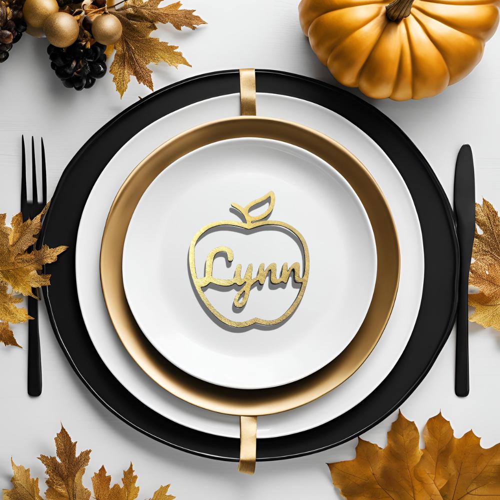 Rosh Hashanah table decoration, Jewish new year holiday, Wedding place card, Apple place cards, Personalized dinner plate setting decor