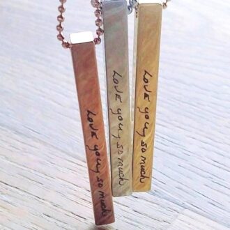 Vertical Custom handwriting necklace, 4 side engraved bar necklace, actual handwritten pendant, unisex 16k gold/silver/rose gold necklace.