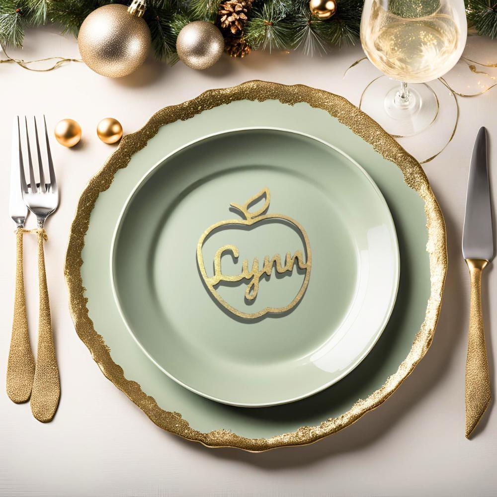 Rosh Hashanah table decoration, Jewish new year holiday, Wedding place card, Apple place cards, Personalized dinner plate setting decor