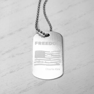 Freedom necklace in memory of Charlie Kirk, American flag Military tag in silver, Justice for Charlie kirk keepsake, USA republican patriot