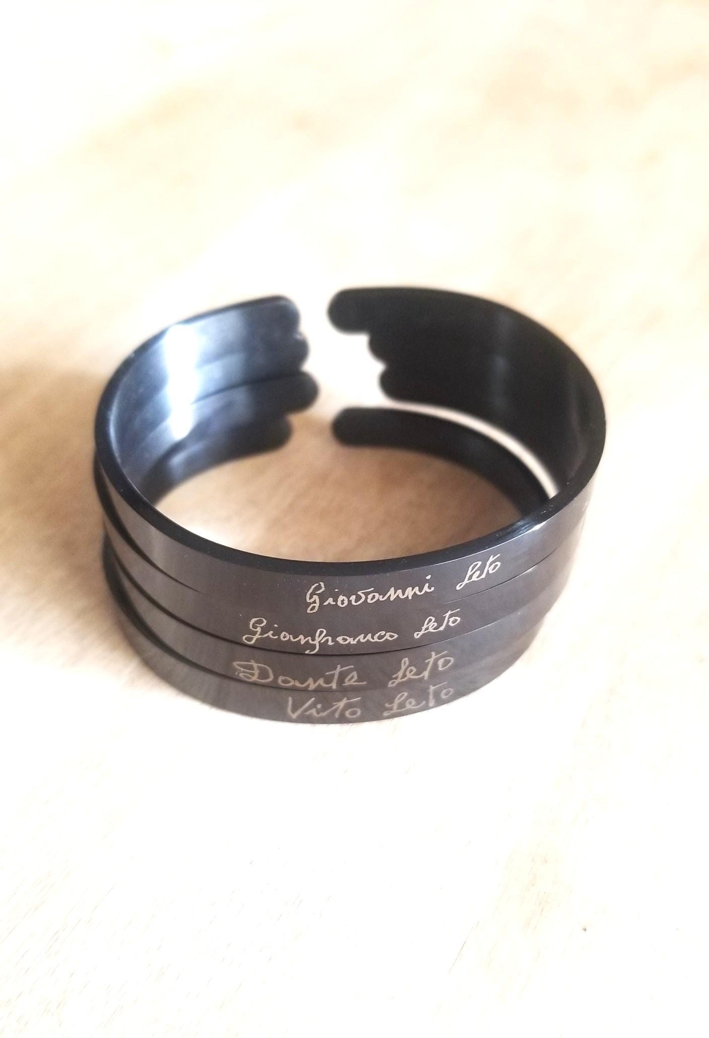 Actual Handwriting cuff bracelet, Custom handwritten bracelet, Personal engraved signature cuff, Black/silver/Rose gold/gold cuff