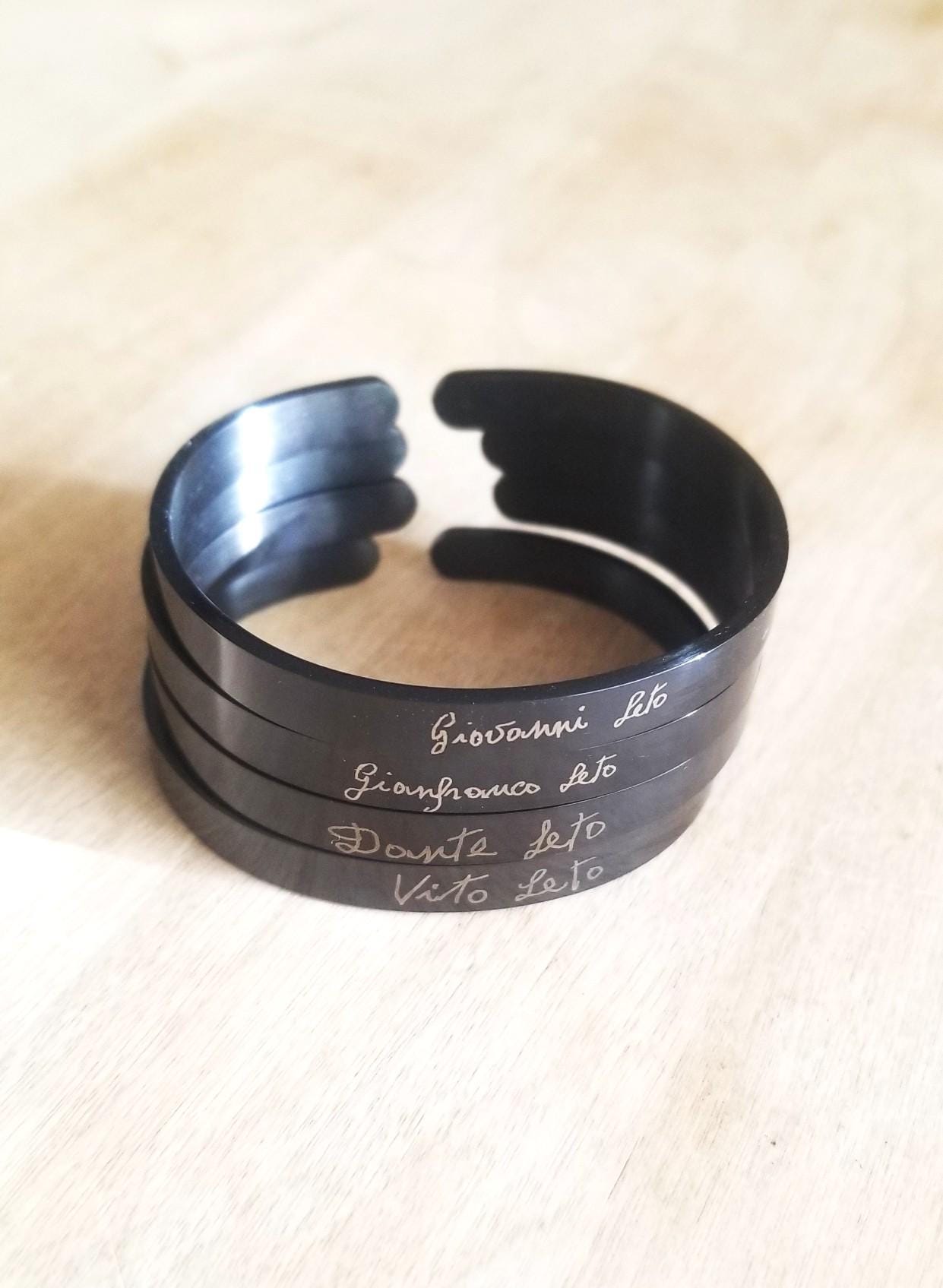 Actual Handwriting cuff bracelet, Custom handwritten bracelet, Personal engraved signature cuff, Black/silver/Rose gold/gold cuff
