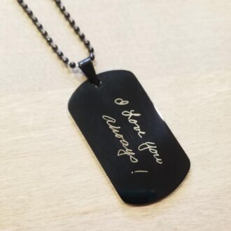 Father’s Day Gift for Him, Actual Handwriting Black Military Tag Necklace, Custom Engraved Pendant for Dad, Personalized Men’s Jewelry