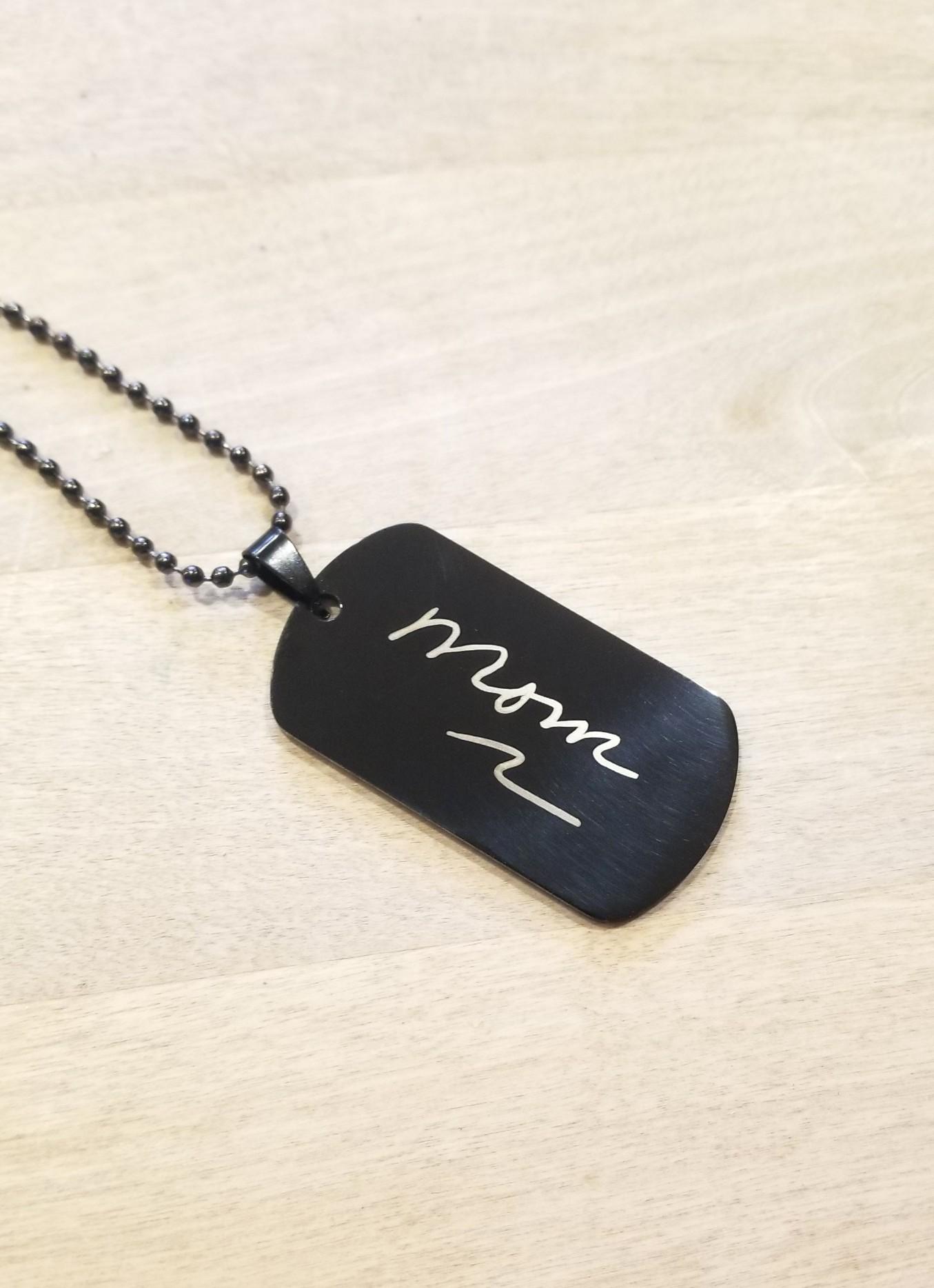 Father’s Day Gift for Him, Actual Handwriting Black Military Tag Necklace, Custom Engraved Pendant for Dad, Personalized Men’s Jewelry