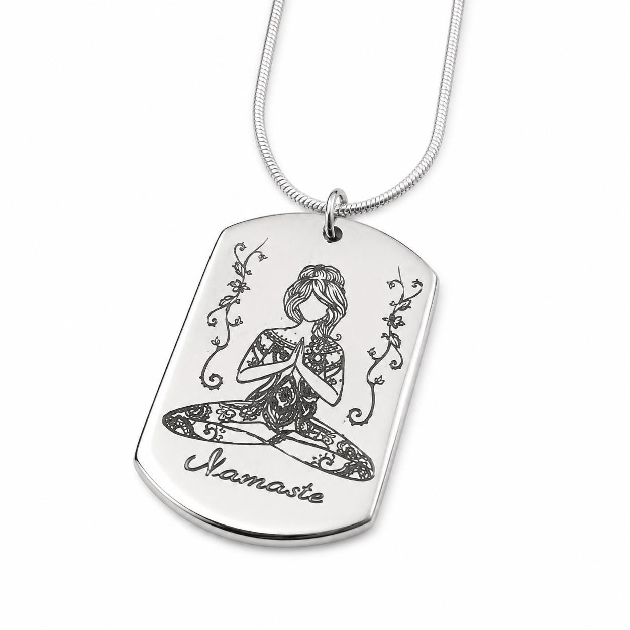Engraved Namaste Yoga Necklace, Stainless Steel Mindfulness Pendant