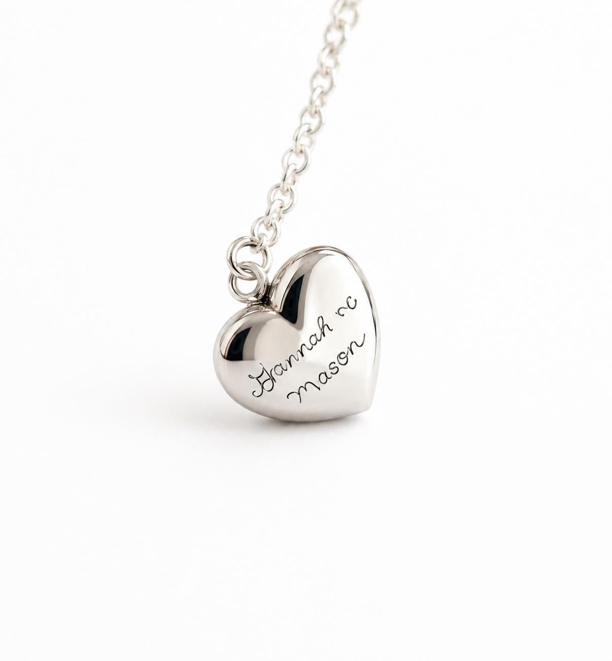 Heart locket necklace, Actual handwriting necklace, Custom handwritten keepsake gift, personalized engraved necklace, silver locket pendant.