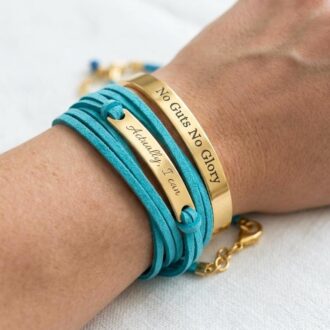 Leather wrap bracelet Boho Turquoise inspirational bracelet custom message bar bracelet stamped Bracelet Engraved motivational quote jewelry