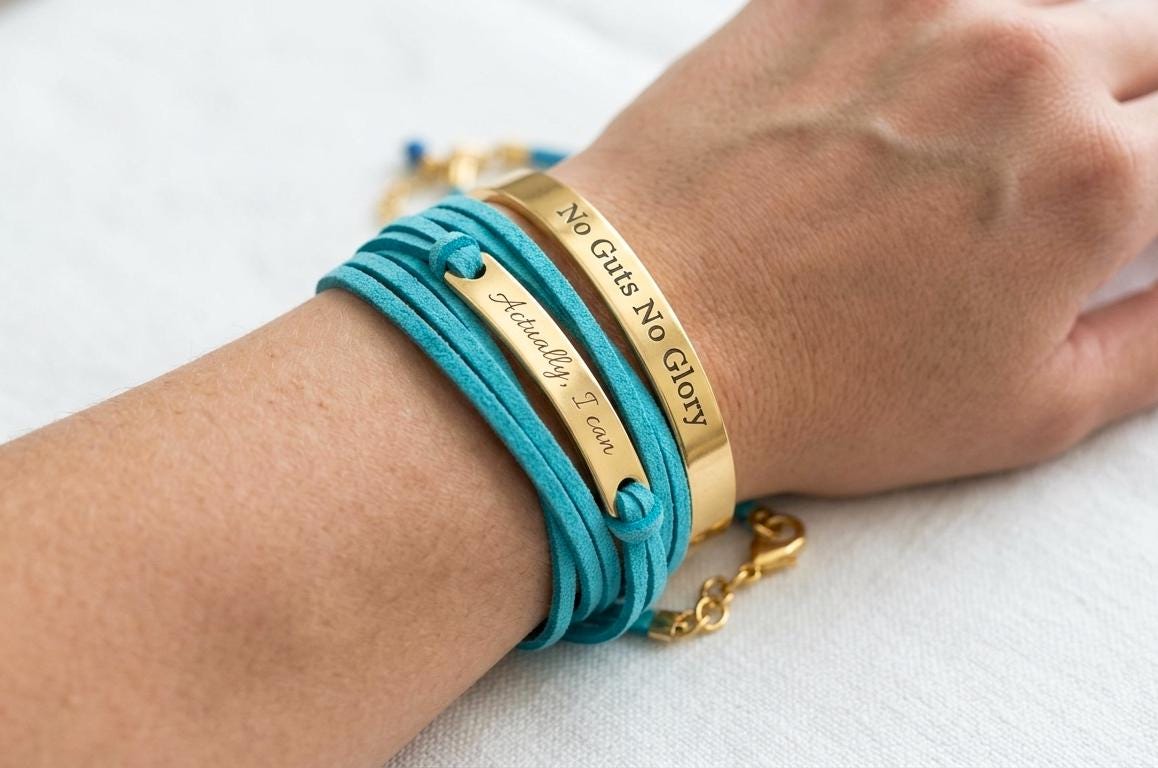 Hebrew Quote wrap bracelet, customized message bar bracelet, engraved leather Bracelet, inspirational jewelry, motivational Jewelry