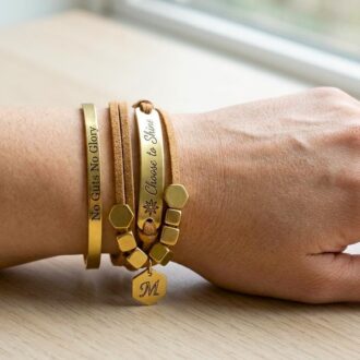 Multi strand leather bracelet, Brown suede wrap bracelet, custom gold initial charm bracelet, engraved jewelry, Hand stamped bracelet