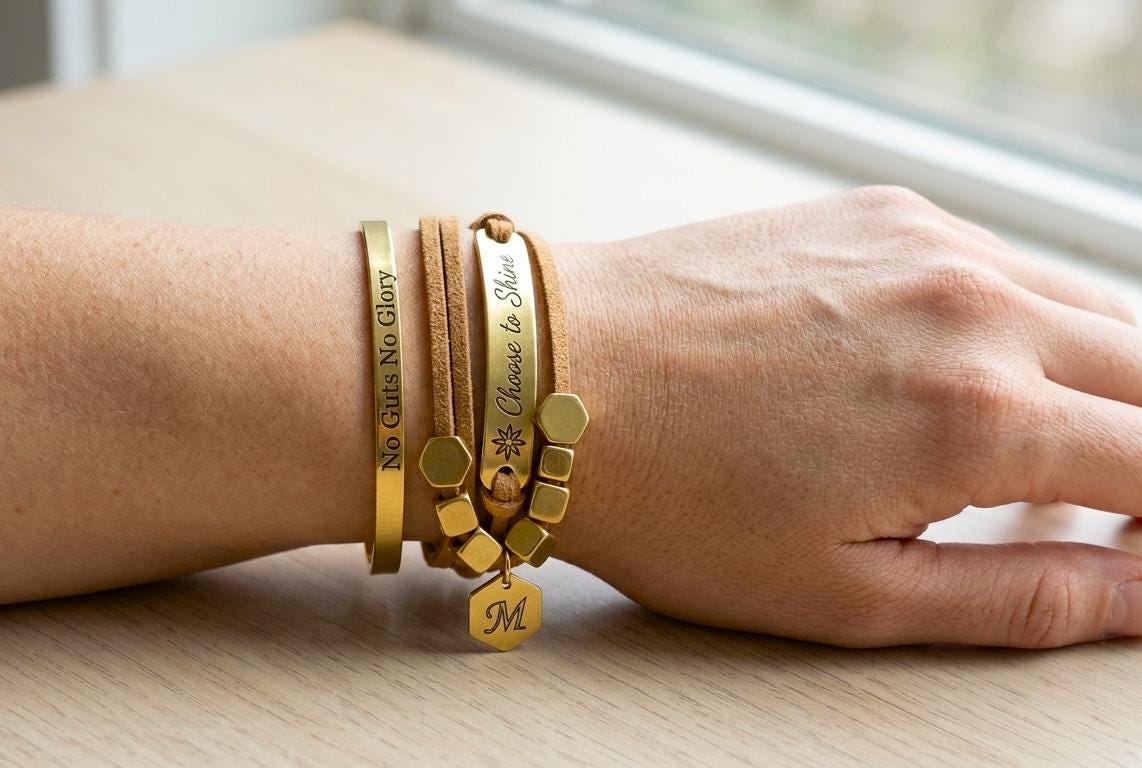 Multi strand leather bracelet, Brown suede wrap bracelet, custom gold initial charm bracelet, engraved jewelry, Hand stamped bracelet