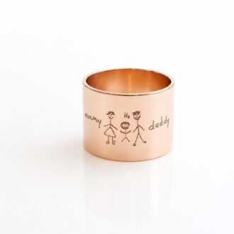 Custom handwriting tube ring, engraved rose gold ring band, child drawing ring, Signature ring, memorial keepsake gift, personalized ring