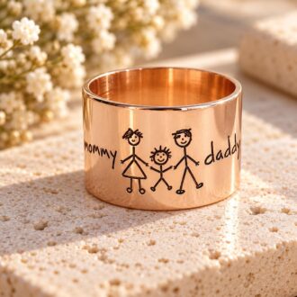 Custom handwriting ring, engraved rose gold band, child drawing ring, Signature ring, memorial keepsake Christmas gift, personalized ring.