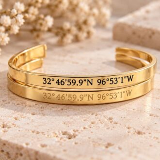 Custom Geographic Coordinates Bracelet - Latitude & Longitude, Engraved GPS cuff in silver, Rose Gold, Gold adjustable bangle
