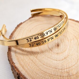 Coordinate Cuff Bracelet, customized location bracelet, GPS cuff, Engraved Latitude Longitude Bracelet, 16K gold or silver open bangle
