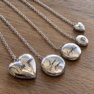 Handwritten Heart locket necklace, Custom hand writing keepsake gift idea, personalized engraved heart necklace, silver locket pendant.