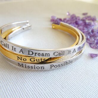 Personalized Bracelet, 16K gold bangle, custom text layered cuff, Secret message, Hand stamped quote Mantra cuff, engraved motivation quote.