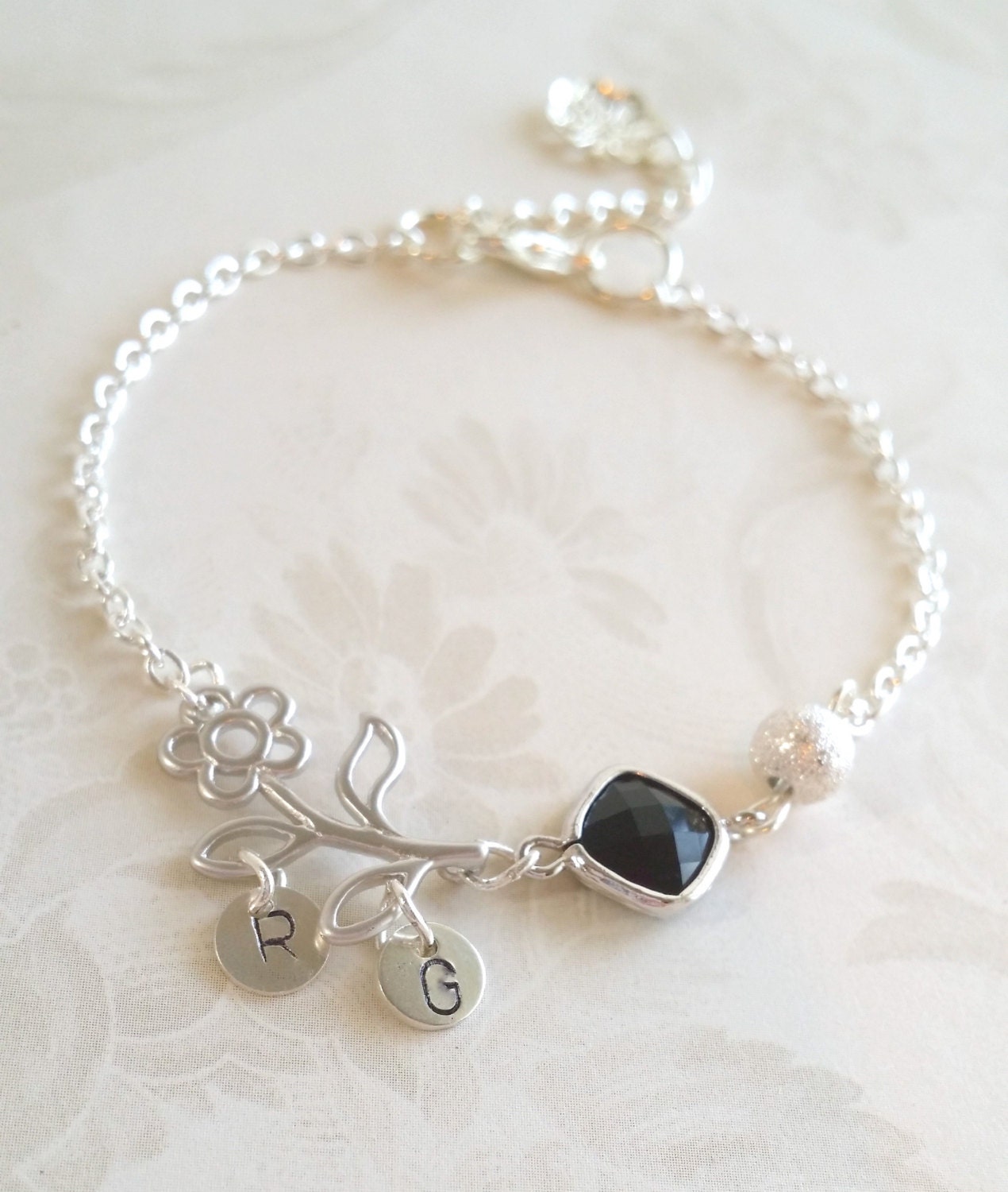 Personalized Bridesmaid bracelet w/ Initial and birthstone, Custom crystal bracelet, Flower girl gift bracelet and initial Charm