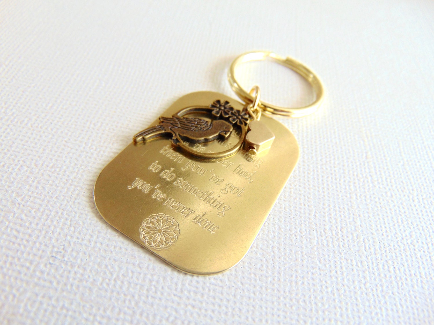 Custom personalized keychain, hand stamped unique key ring, message key charm, Mini mantra key chain, inspirational quote key holder plate